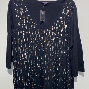 Roaman's Women's Black Embellished Sequin V-Neck 3/4 Sleeve Tunic Size 1X NWOT